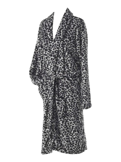 Peignoir col chale Leopard gris - Kiabi