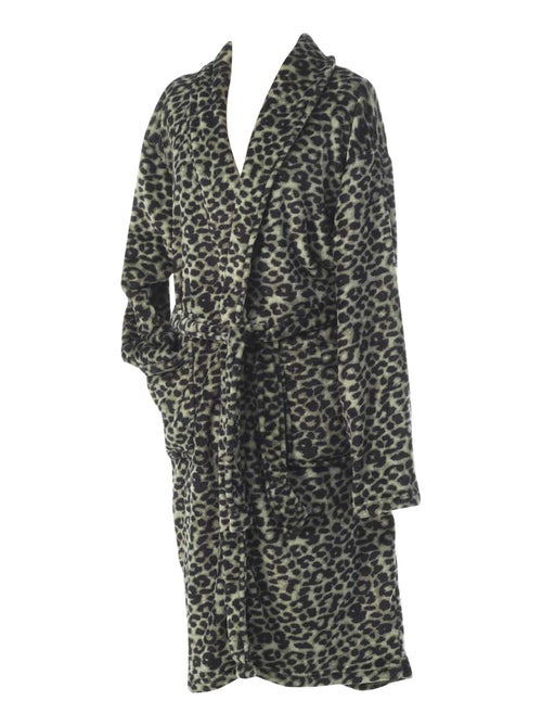 Peignoir col chale Leopard kaki - Kiabi