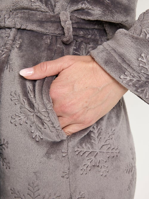 Peignoir col châle polaire toucher peluche longueur 120 cm - Kiabi