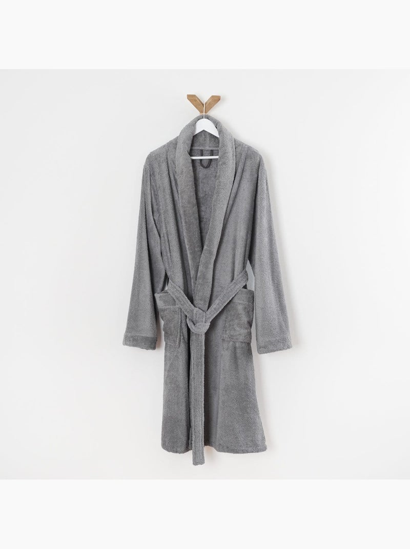Peignoir coton éponge col chale  éponge PREMIUM Gris Noir Noir - Kiabi