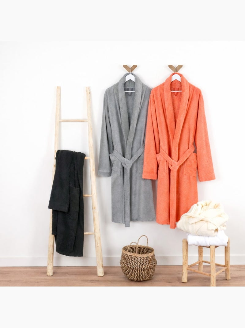 Peignoir coton éponge col chale  éponge PREMIUM Gris Noir Noir - Kiabi