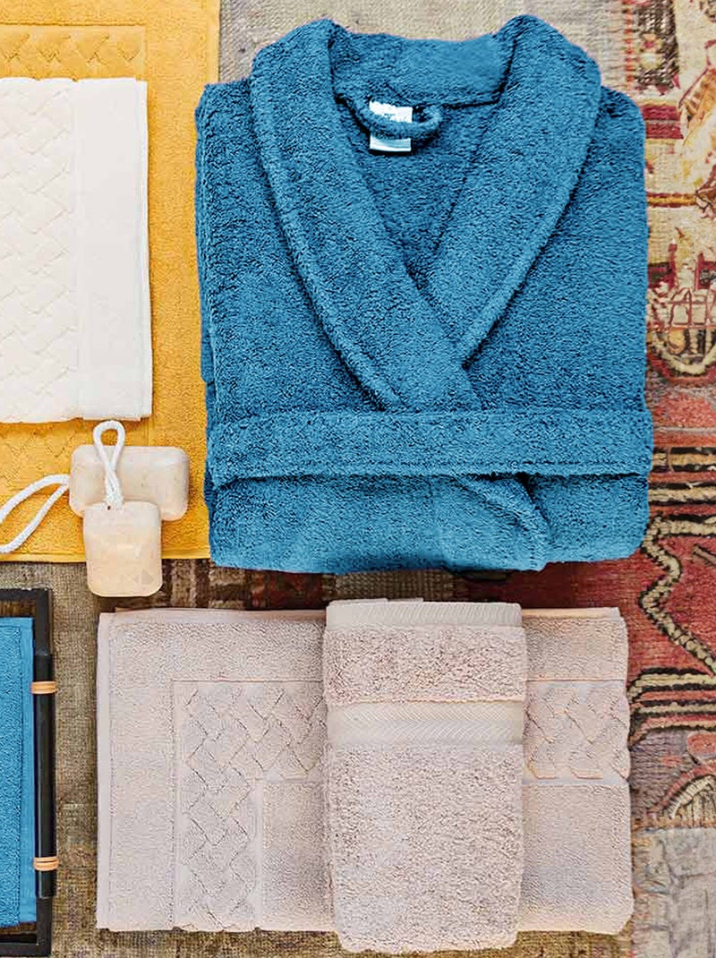Peignoir coton ROYAL CRESENT col châle Bleu céladon - Kiabi