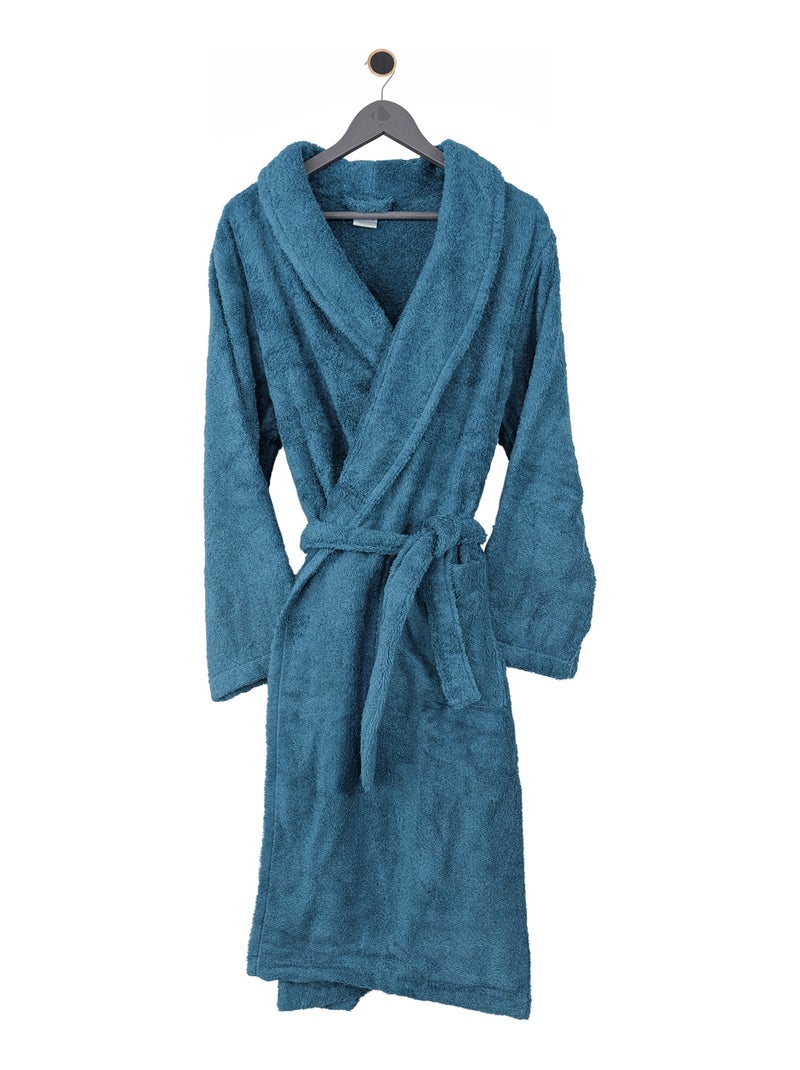 Peignoir coton ROYAL CRESENT col châle Bleu céladon - Kiabi