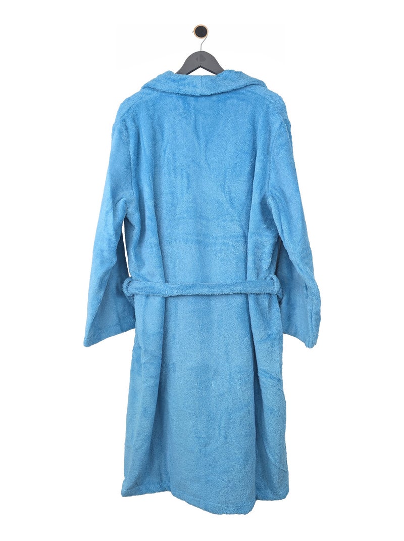 Peignoir coton ROYAL CRESENT col châle Bleu ciel - Kiabi