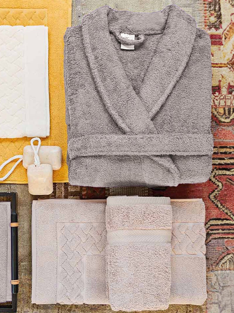 Peignoir coton ROYAL CRESENT col châle Gris clair - Kiabi