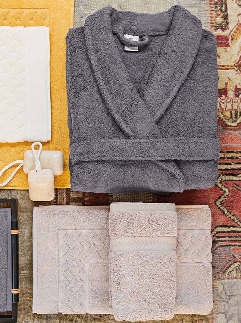 Peignoir coton ROYAL CRESENT col châle Gris foncé - Kiabi