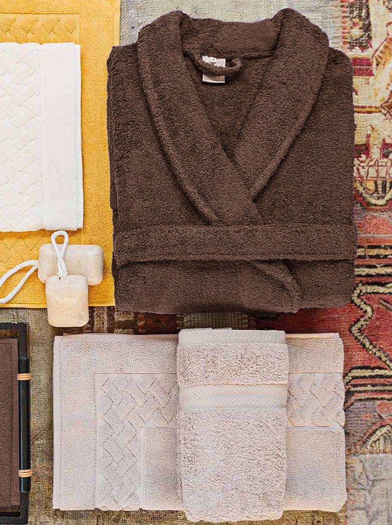 Peignoir coton ROYAL CRESENT col châle Gris taupe - Kiabi