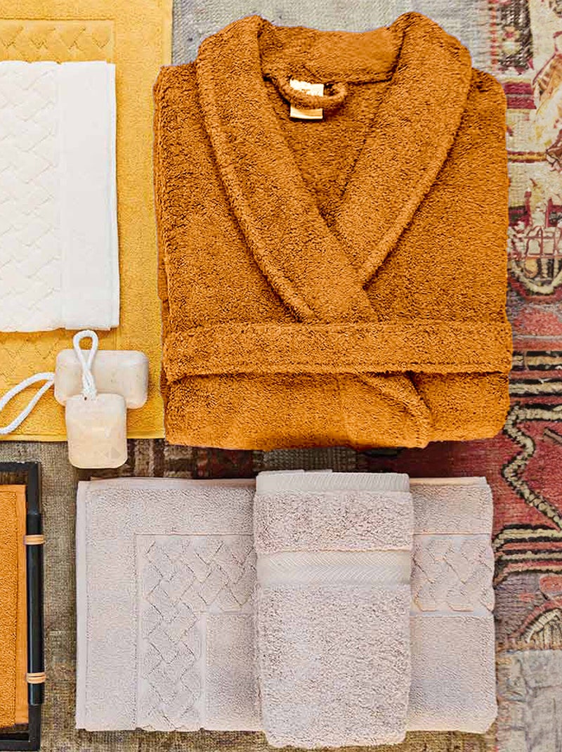 Peignoir coton ROYAL CRESENT col châle Jaune moutarde - Kiabi