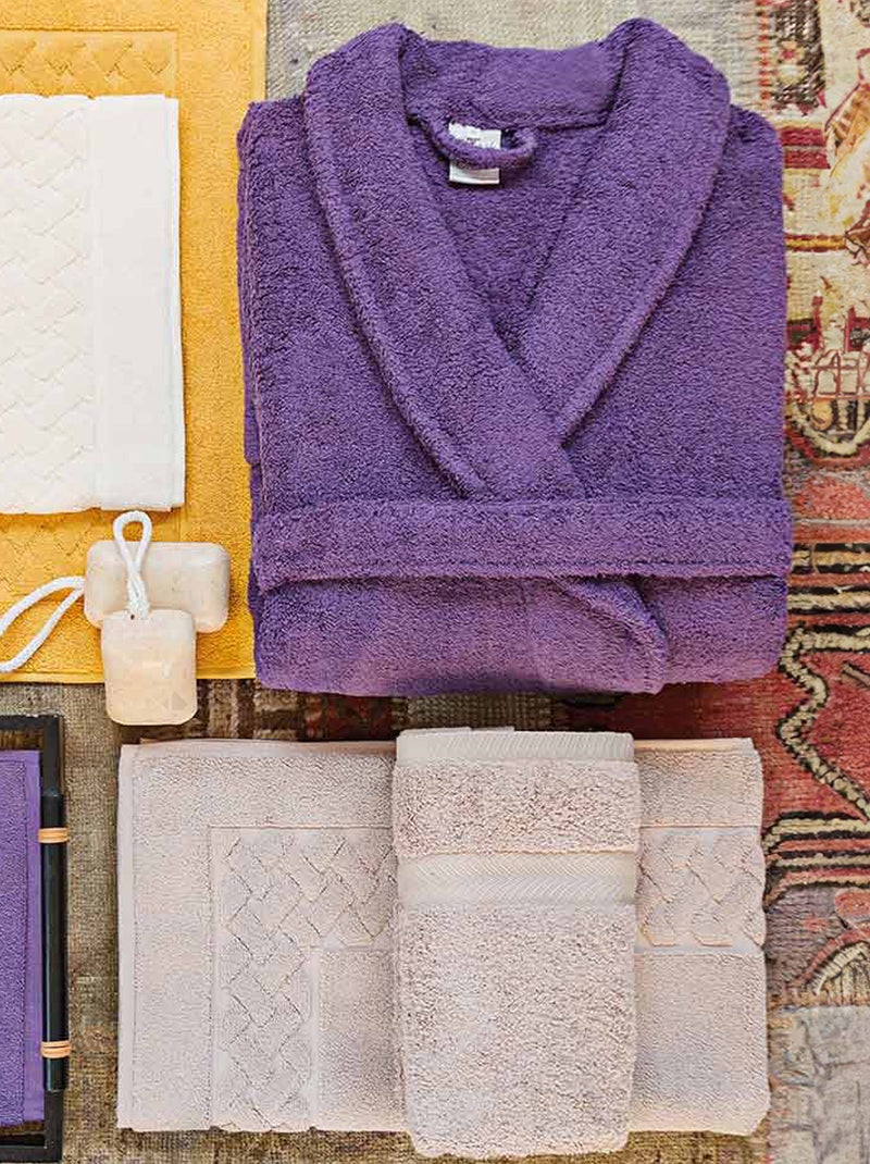 Peignoir coton ROYAL CRESENT col châle Violet prune - Kiabi