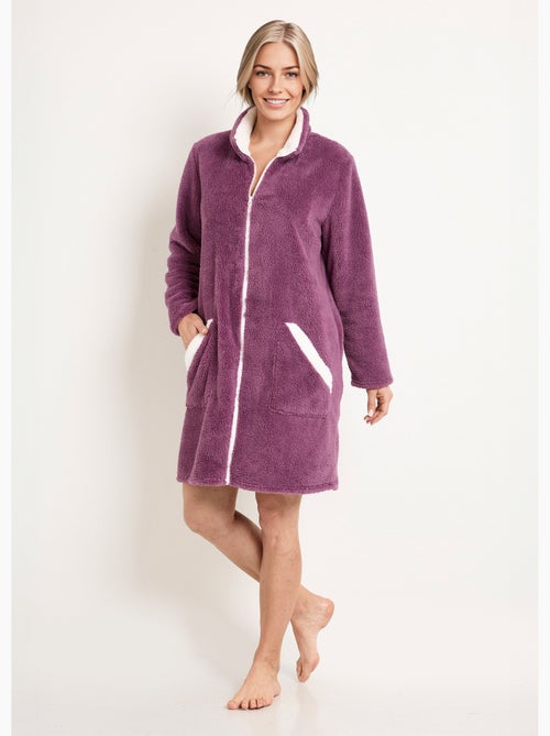 Peignoir court zippé col montant maille peluche - afibel - Kiabi