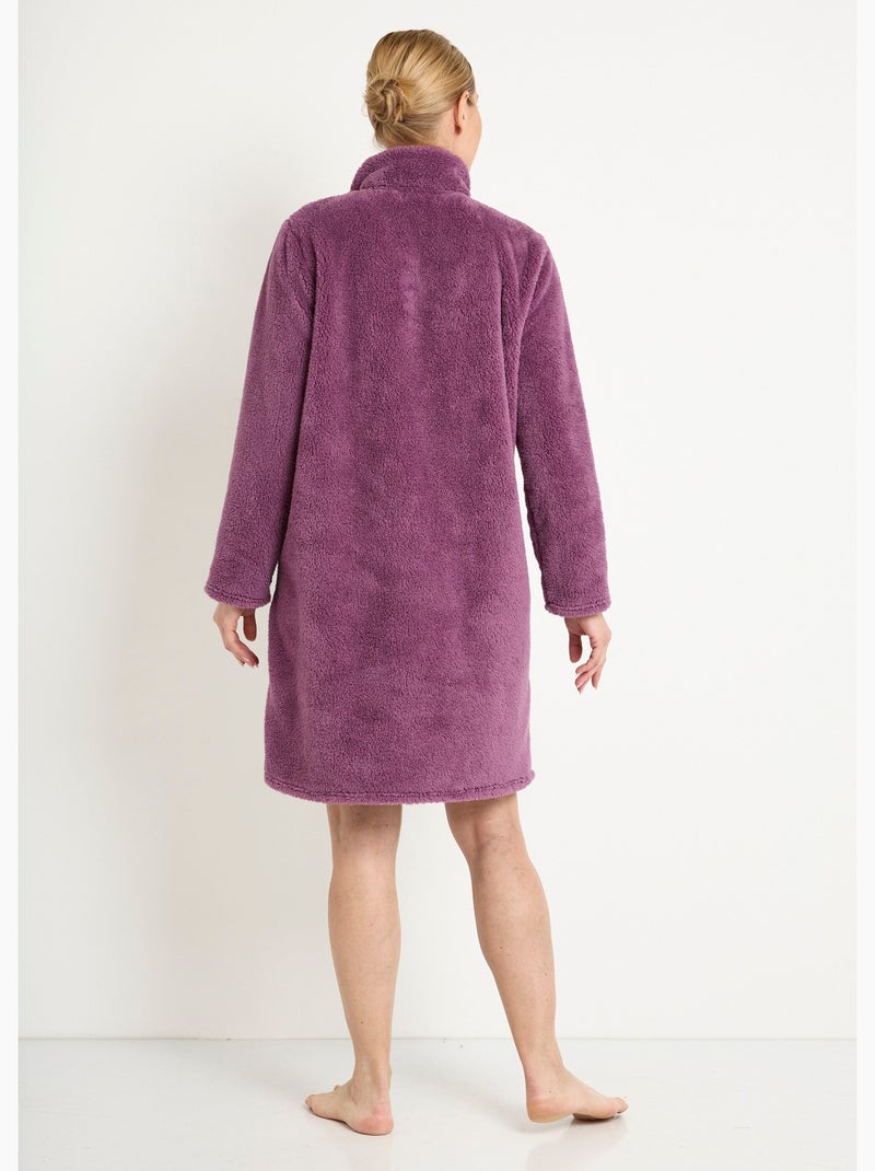 Peignoir court zippé col montant maille peluche - afibel Prune - Kiabi