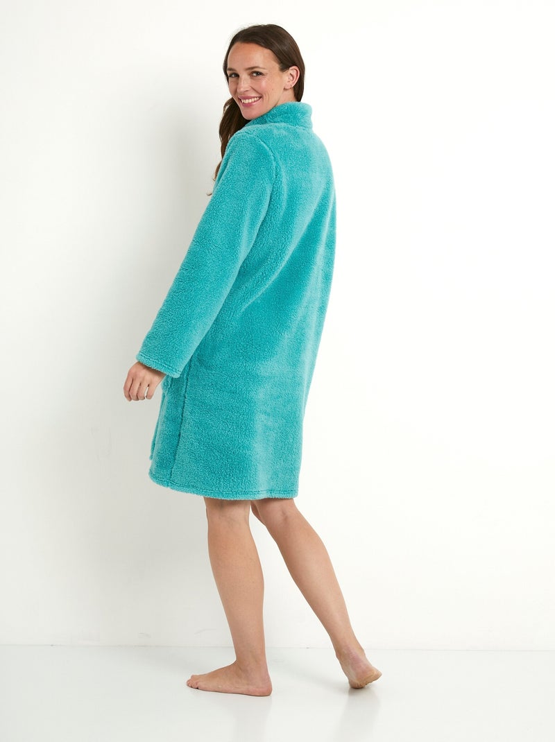 Peignoir court zippé col montant maille peluche - Afibel Vert - Kiabi