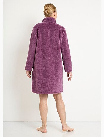 Peignoir court zippé col montant maille peluche