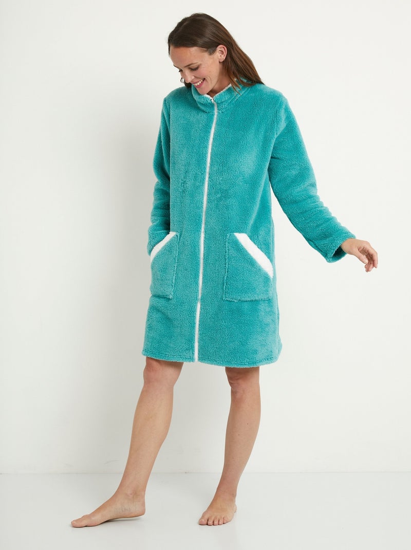 Peignoir court zippé col montant maille peluche Vert - Kiabi