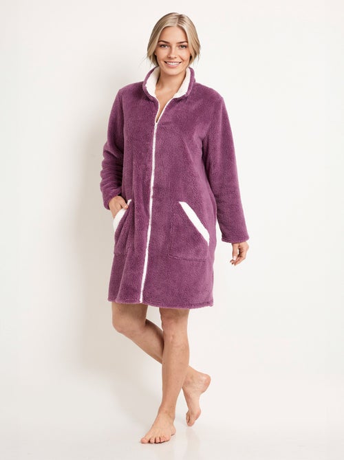 Peignoir court zippé col montant maille peluche - Kiabi