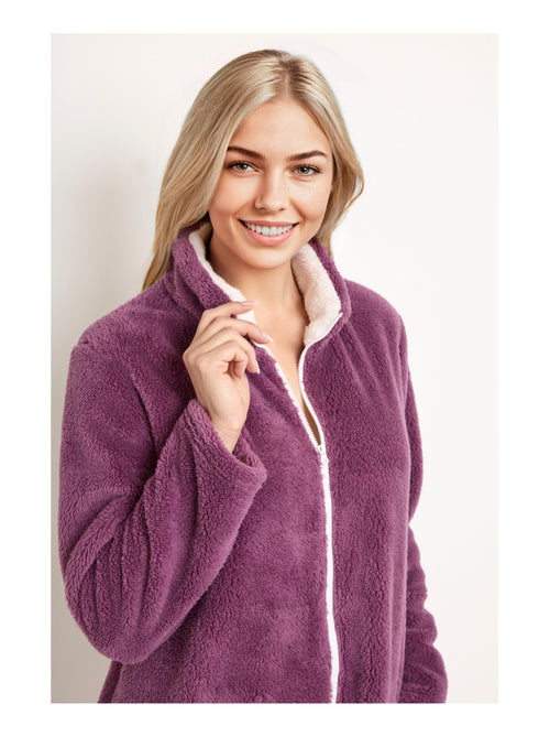 Peignoir court zippé col montant maille peluche - Kiabi