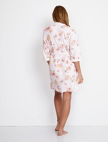 Peignoir croisé court en maille côtelée imprimée - Afibel