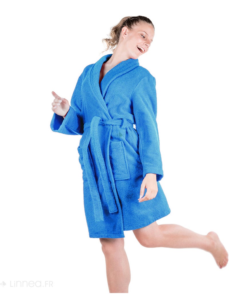 Peignoir de bain ALPHA col châle Bleu turquoise - Kiabi
