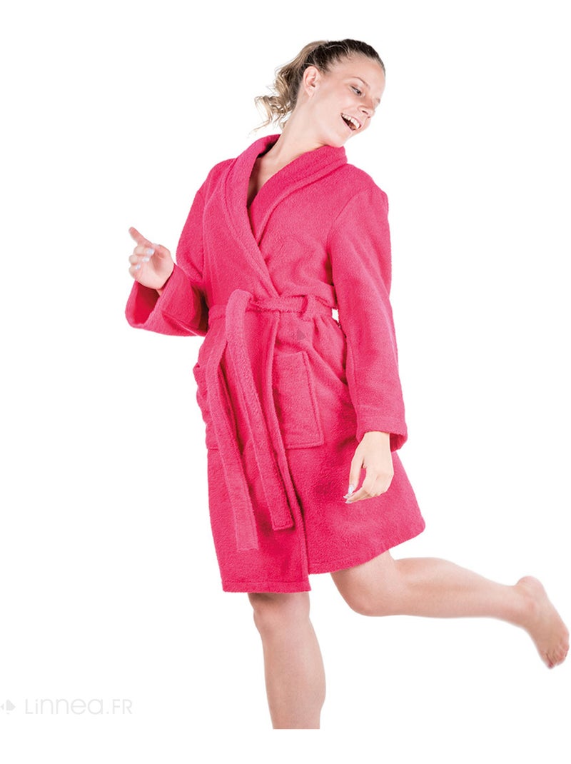Peignoir de bain ALPHA col châle Rose fushia - Kiabi