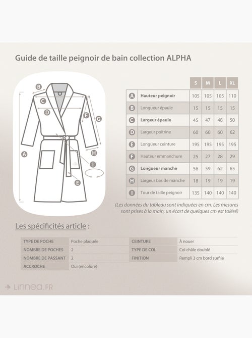 Peignoir de bain ALPHA col châle - Kiabi