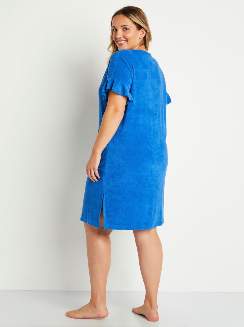 Peignoir de bain coton uni zippé - Afibel Bleu - Kiabi
