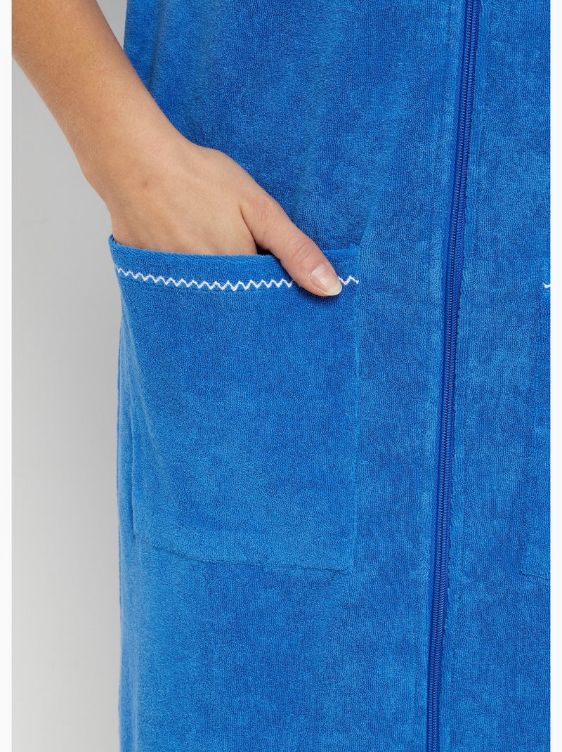Peignoir de bain éponge coton uni zippé - Afibel Bleu - Kiabi