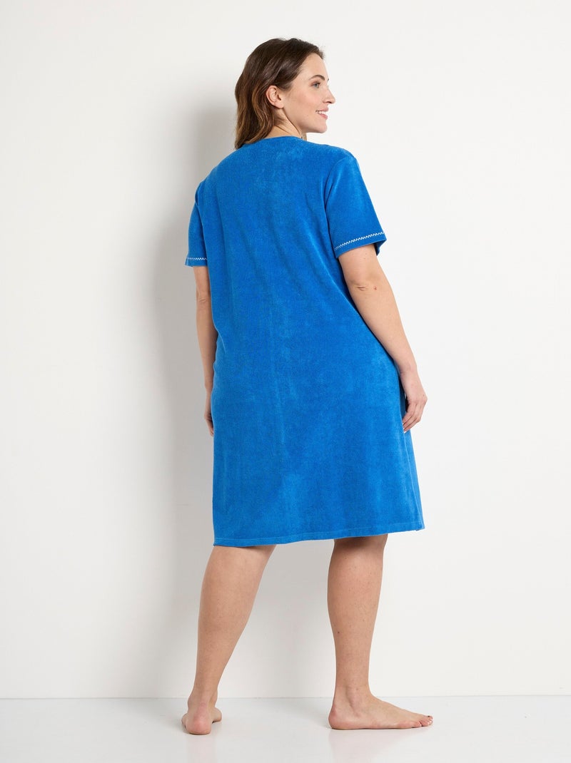 Peignoir de bain éponge coton uni zippé Bleu - Kiabi