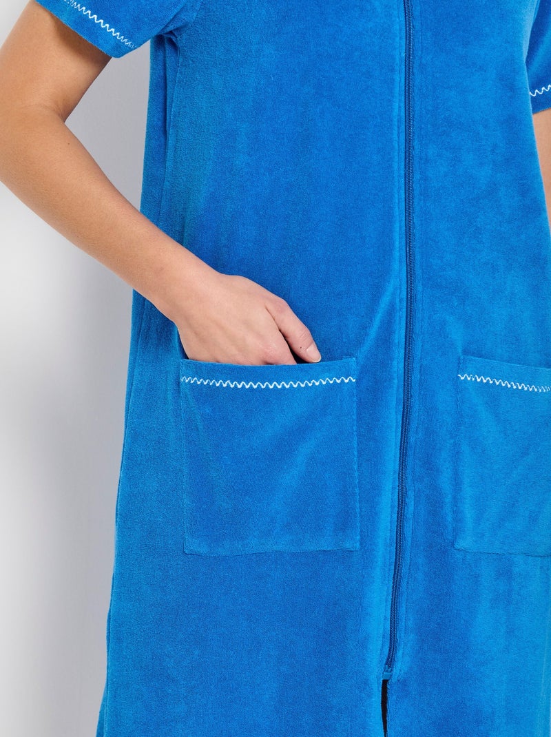 Peignoir de bain éponge coton uni zippé Bleu - Kiabi