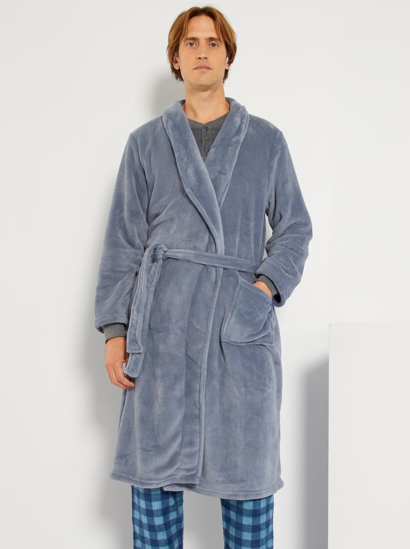 Peignoir de chambre en polaire gris - Kiabi