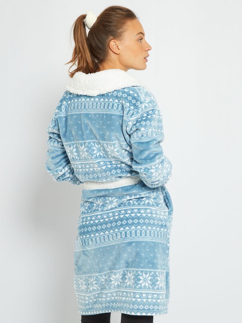 Peignoir de nuit en polaire imprim?� jacquard - bleu - Kiabi - 25.00�?�