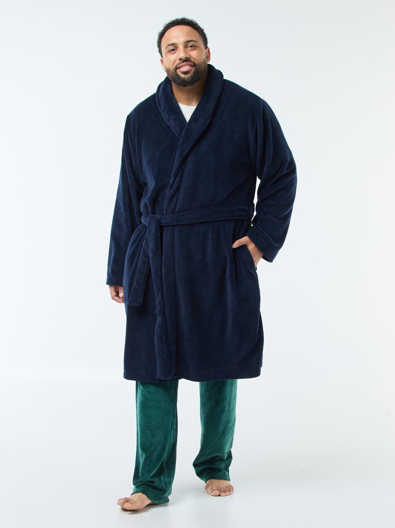 Peignoir de nuit en polaire ultra-doux Bleu marine - Kiabi