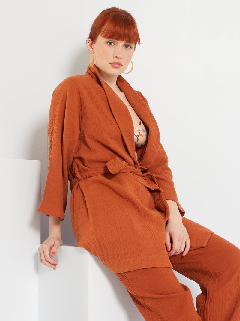 Peignoir de nuit gaze de coton Orange brique - Kiabi