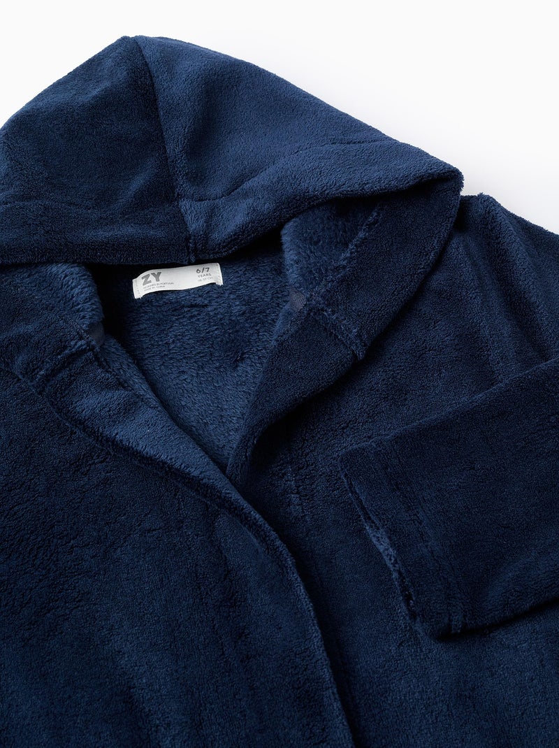 Peignoir en Coraline avec Capuche et Ceinture Bleu foncé - Kiabi