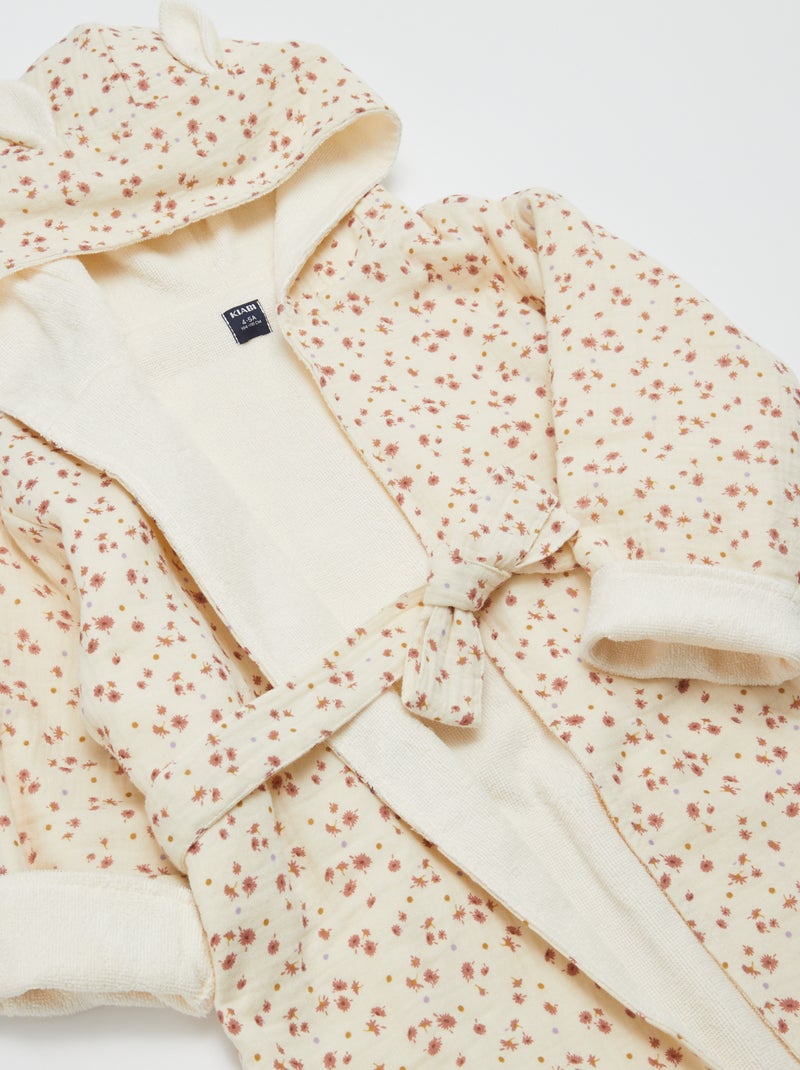 Peignoir en éponge et gaze de coton Kiabi Home Ecru/Rose