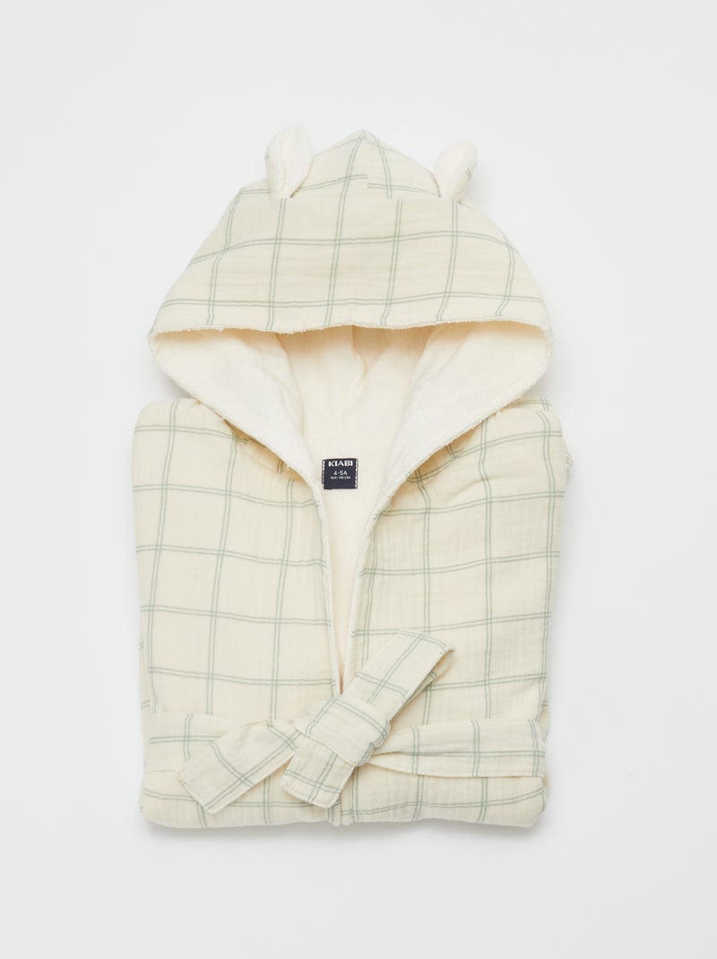 Peignoir en éponge et gaze de coton - Kiabi Home Ecru/Vert - Kiabi