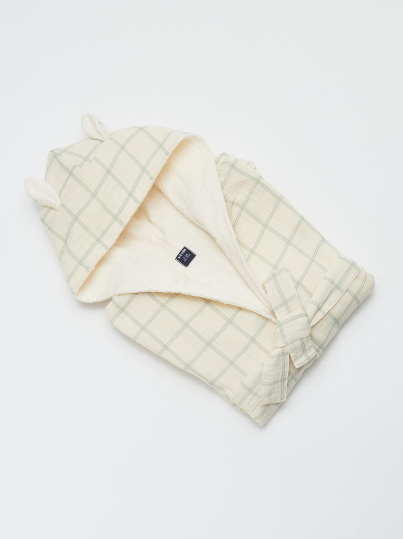 Peignoir en éponge et gaze de coton - Kiabi Home Ecru/Vert - Kiabi
