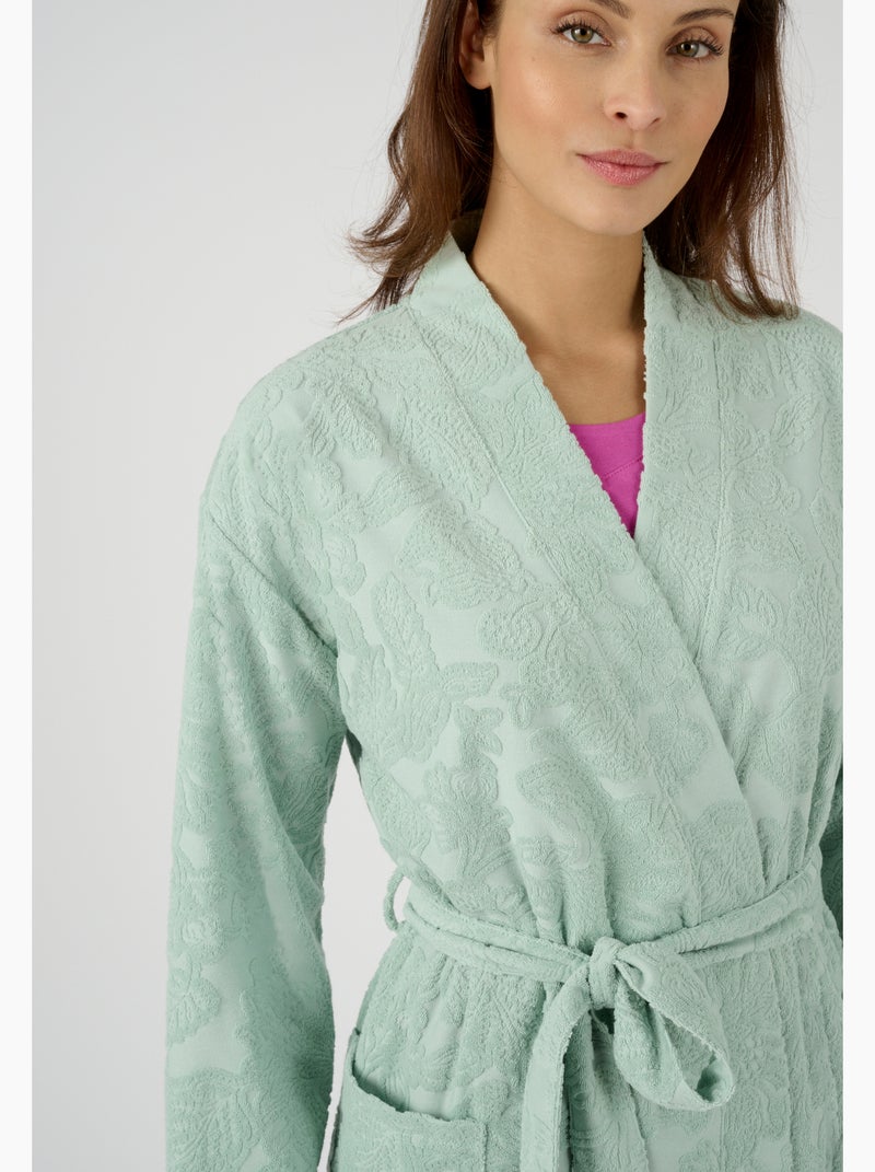 Peignoir en éponge jacquard - Damart Vert d'eau - Kiabi