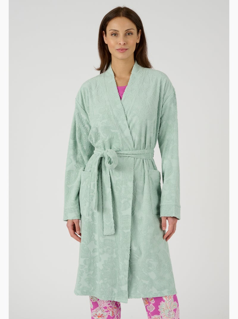 Peignoir en éponge jacquard - Damart Vert d'eau - Kiabi