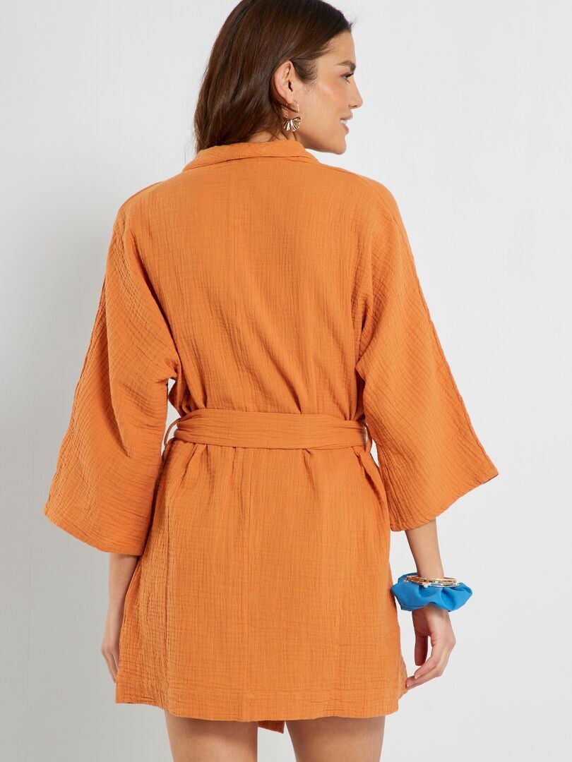 Peignoir en gaze de coton orange rouille - Kiabi