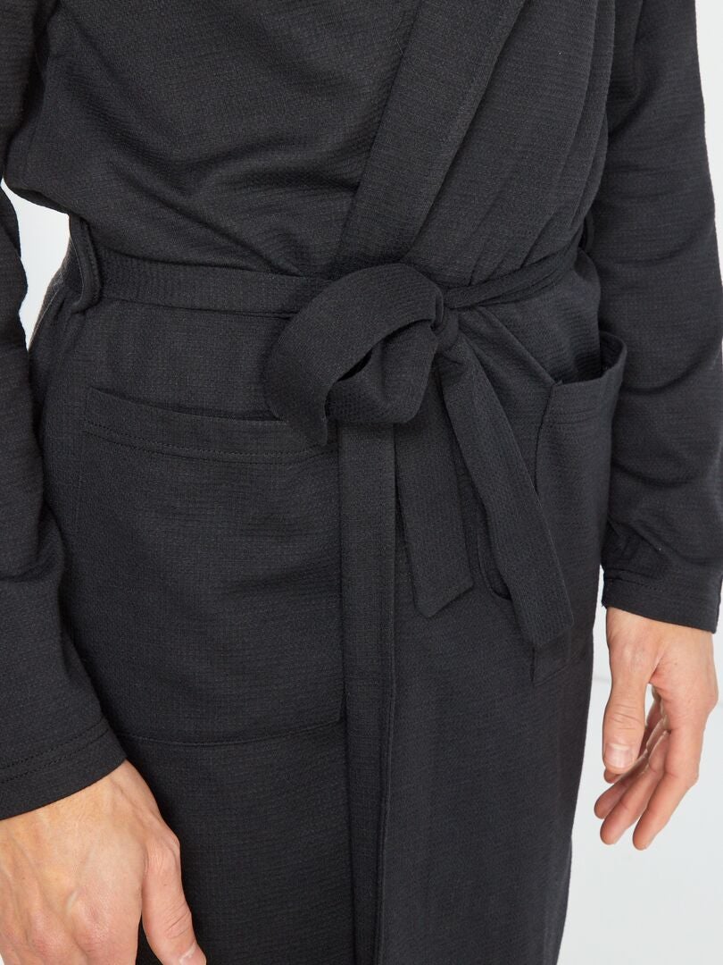 Peignoir en maille gaufrée uni noir - Kiabi