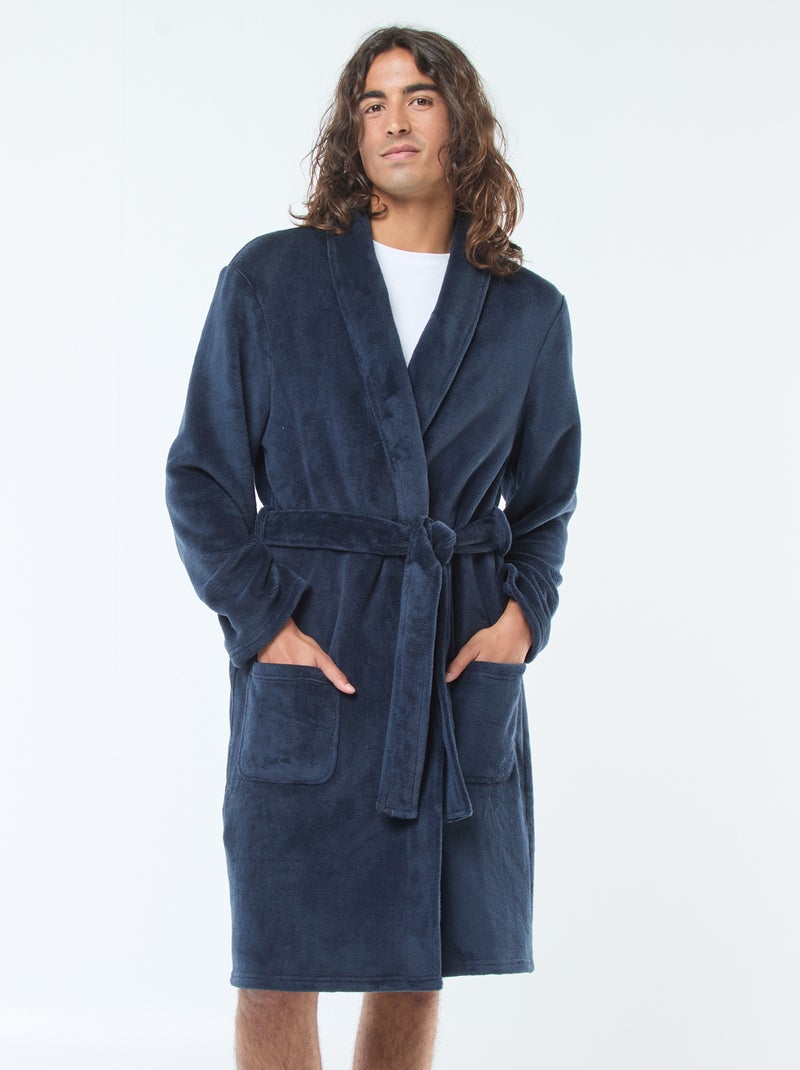 Peignoir en polaire avec ceinture à nouer Bleu - Kiabi