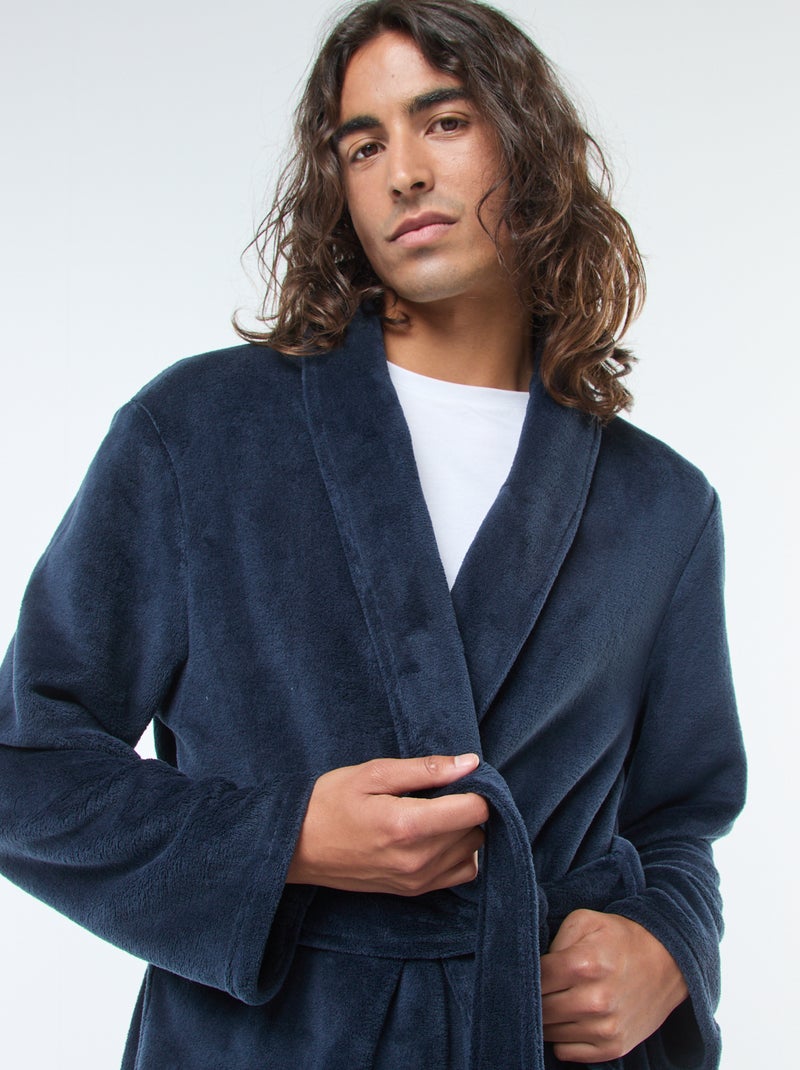 Peignoir en polaire avec ceinture à nouer Bleu - Kiabi