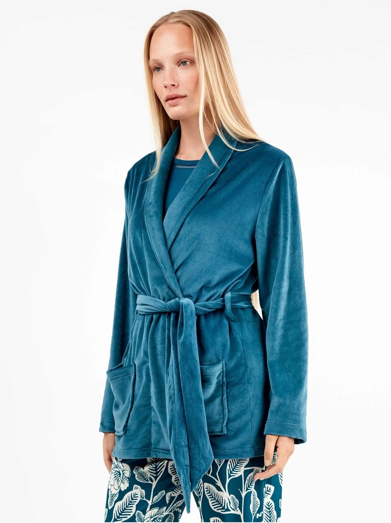 Peignoir en tissu polaire extensible Bleu pétrole - Kiabi