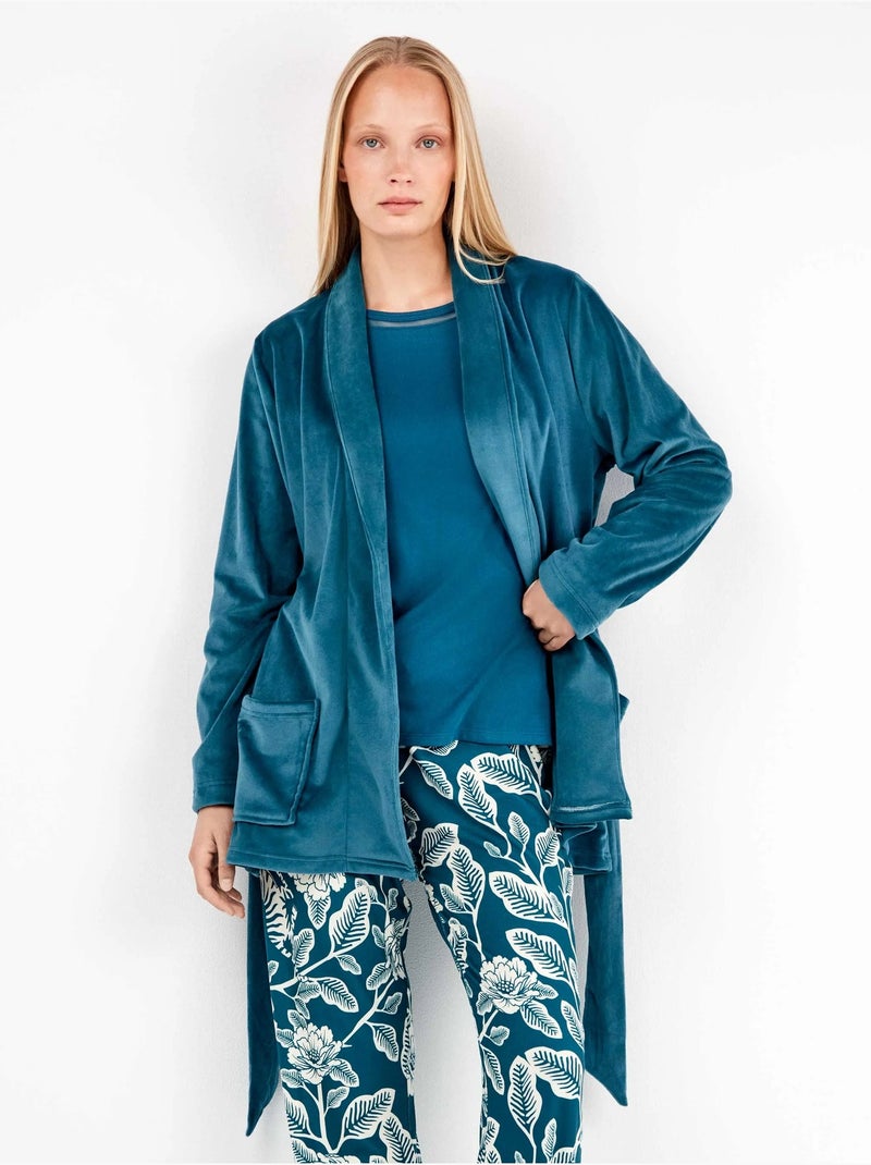 Peignoir en tissu polaire extensible Bleu pétrole - Kiabi