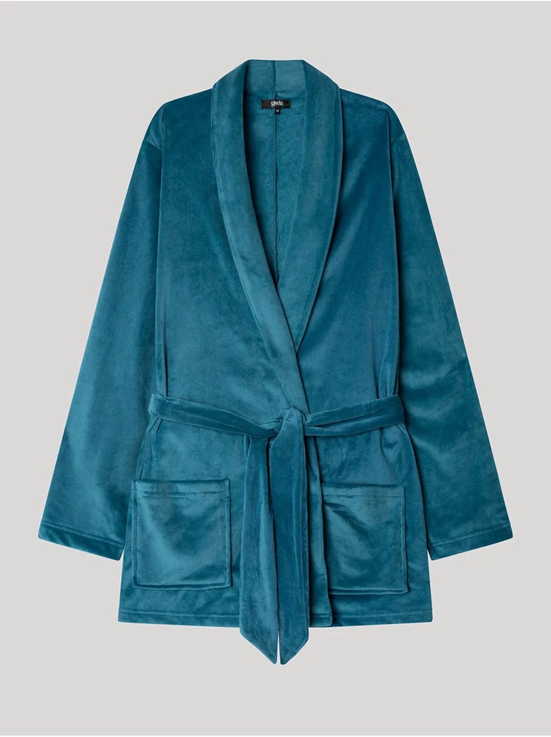 Peignoir en tissu polaire extensible Bleu pétrole - Kiabi