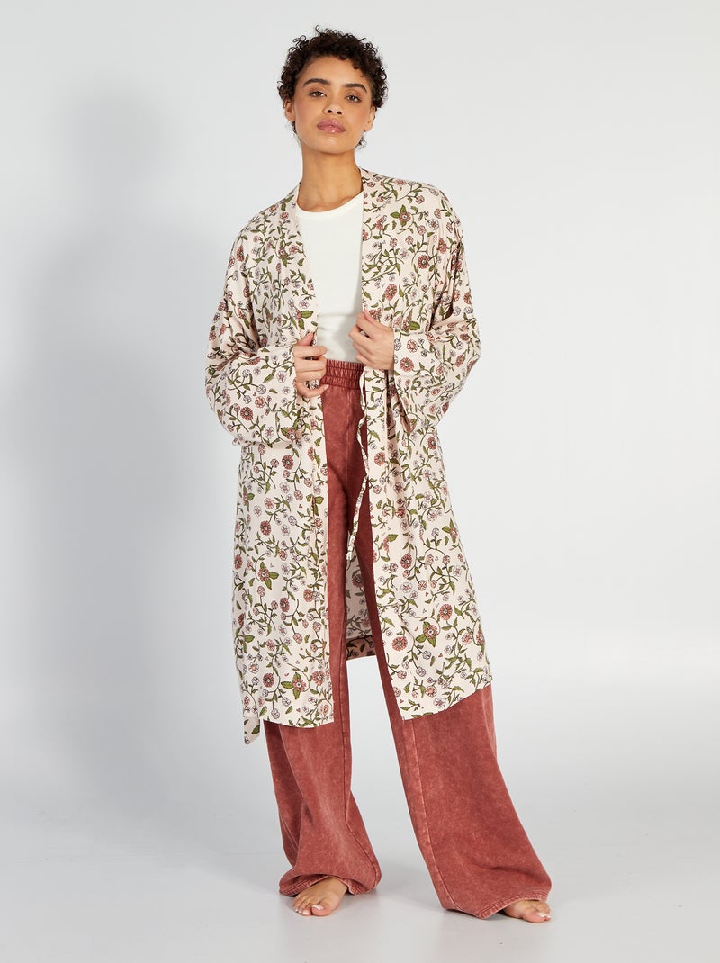 Peignoir en twill à motif Rose - Kiabi