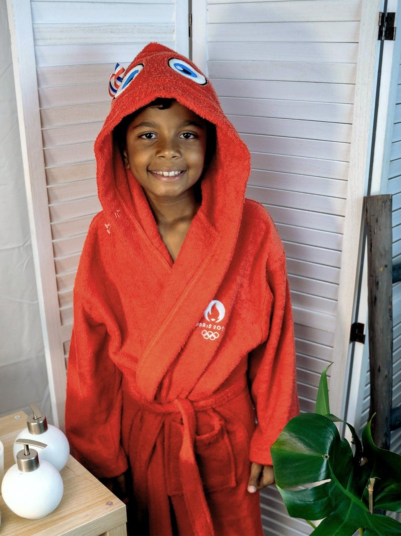 Peignoir enfant 100% coton, PARIS 2024 MASCOTTE OLYMPIQUE ALLEZ Rouge - Kiabi