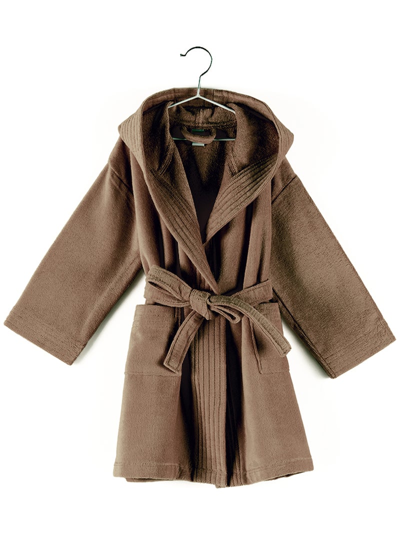 Peignoir enfant à capuche COOL en velours Gris taupe - Kiabi