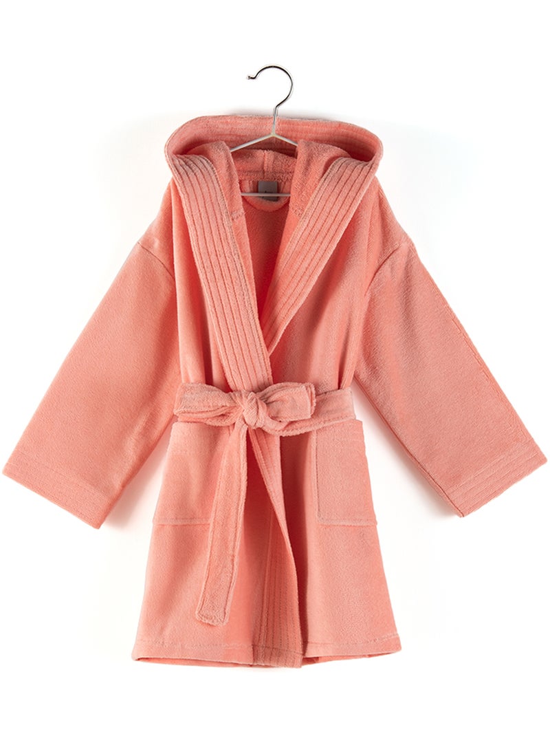 Peignoir enfant à capuche COOL en velours Orange corail - Kiabi