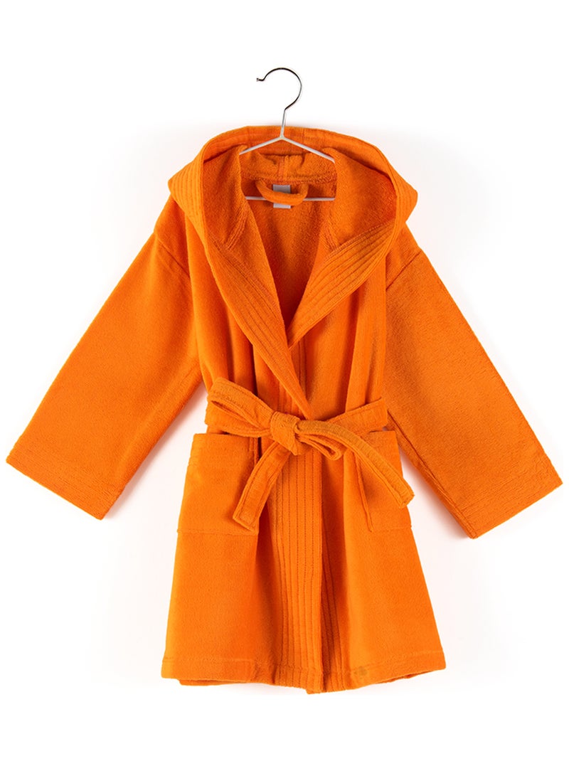 Peignoir enfant à capuche COOL en velours Orange - Kiabi
